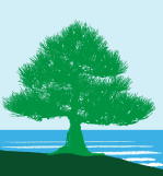 logo of pine tree against sky and sea